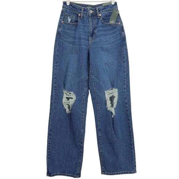 Wild Fable Womens Super High Rise Baggy Jeans Size 00/24 Distressed Stretch Blue - Picture 1 of 12